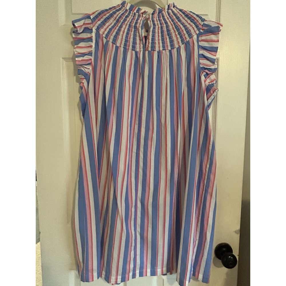 Crown & Ivy Dress Women's Size XL Flutter Sleeve Smocked Stripe Patriotic NWT - Picture 2 of 8